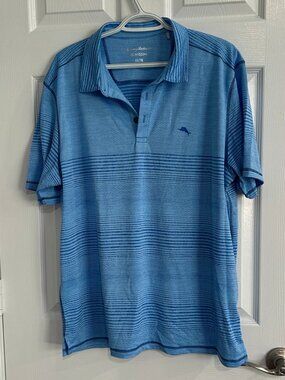 Men's Tommy Bahama Short Sleeve Polo - Blue Stripe - Size XL